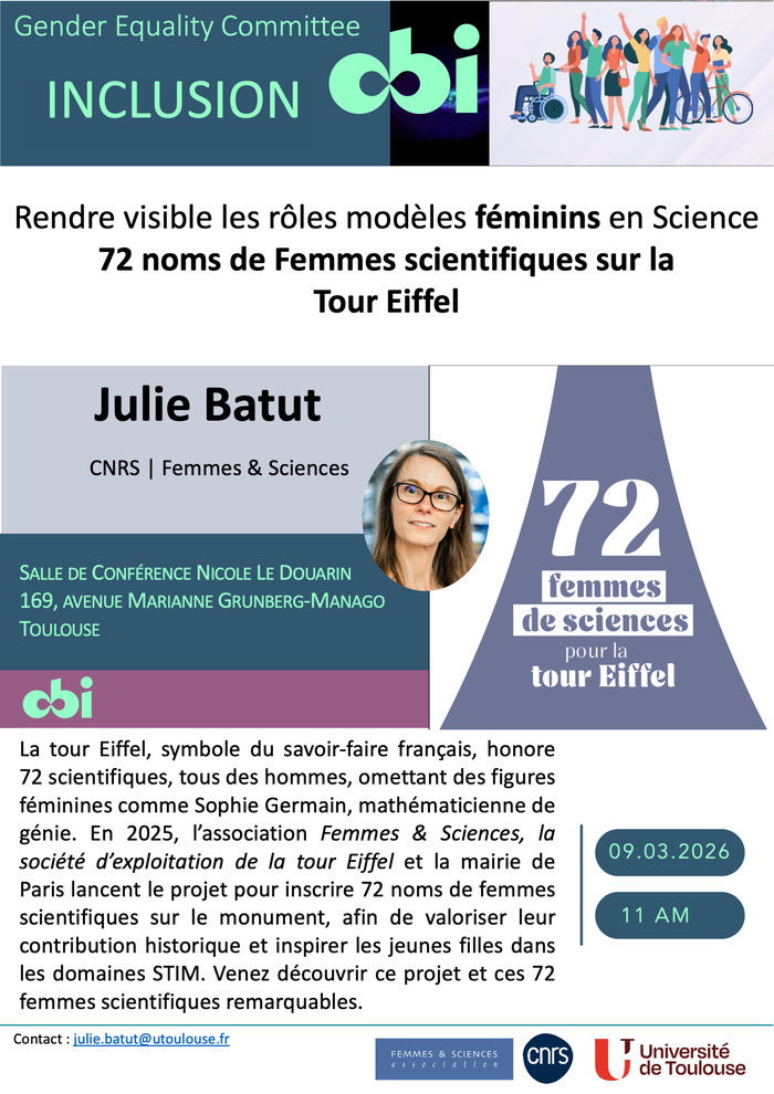 Gender Equality Committee - Julie Batut - Rendre visible les rôles modèles féminins en Science - 72 noms de Femmes scientifiques sur la
Tour Eiffel