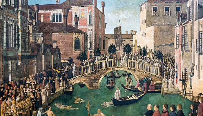 Le Miracle de la relique de la Croix au pont du Rialto de Vittore Carpaccio : l'Histoire traversée par les ponts et les eaux