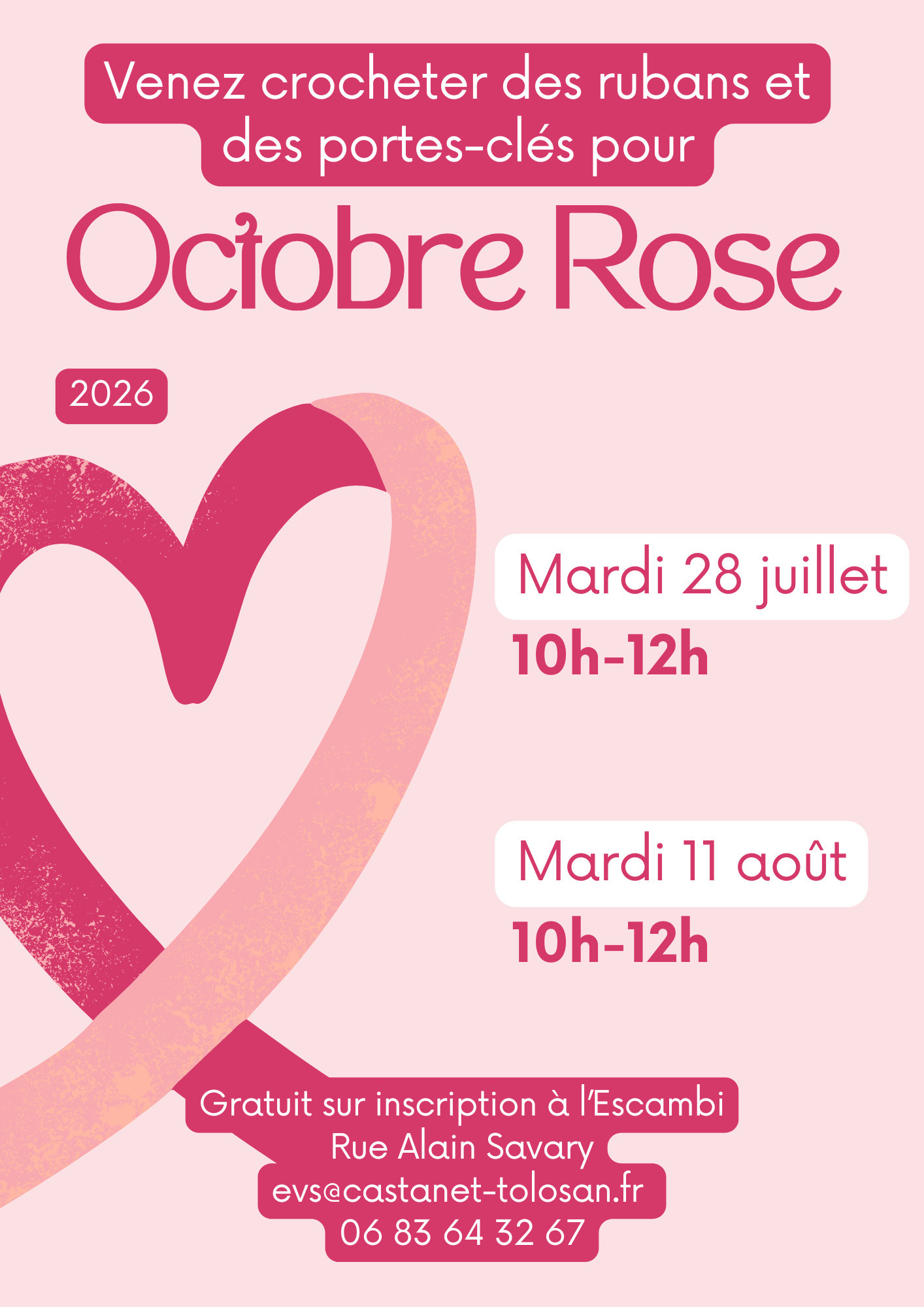 Venez crocheter des rubans et porte-clés pour octobre rose