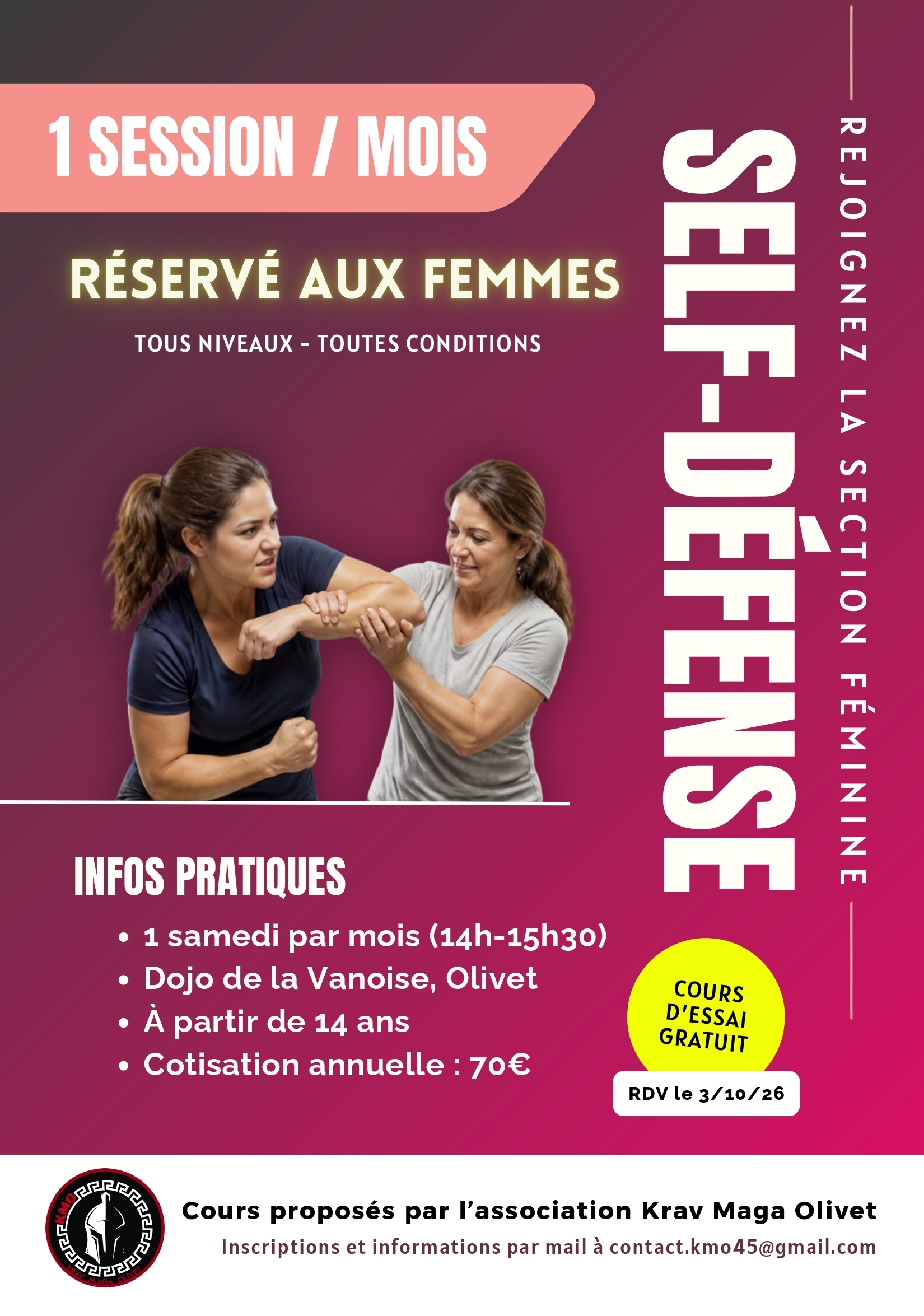 Cours d'essai section femme Krav Maga Olivet