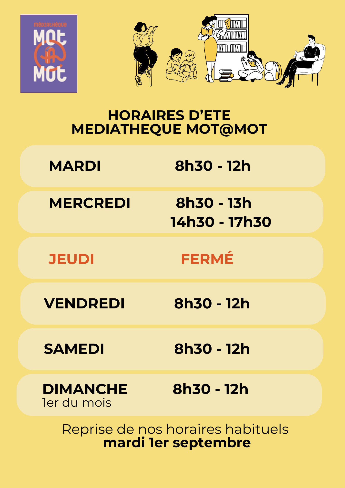 Médiathèque Mot@Mot - Horaires d'été, tout l'été !