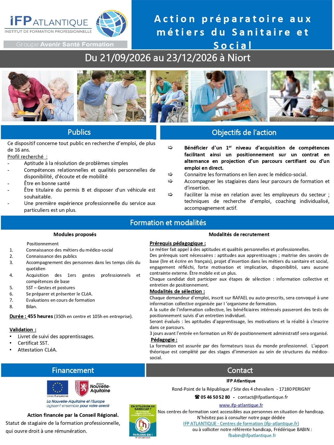 Action préparatoire aux métiers du Sanitaire Social Du 21/09/2026 au 23/12/2026