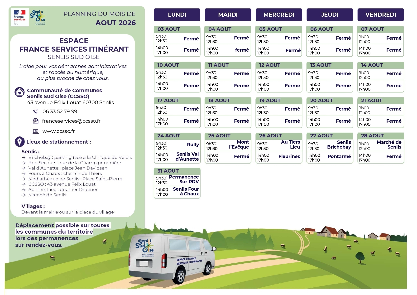 Planning France services Août 2026