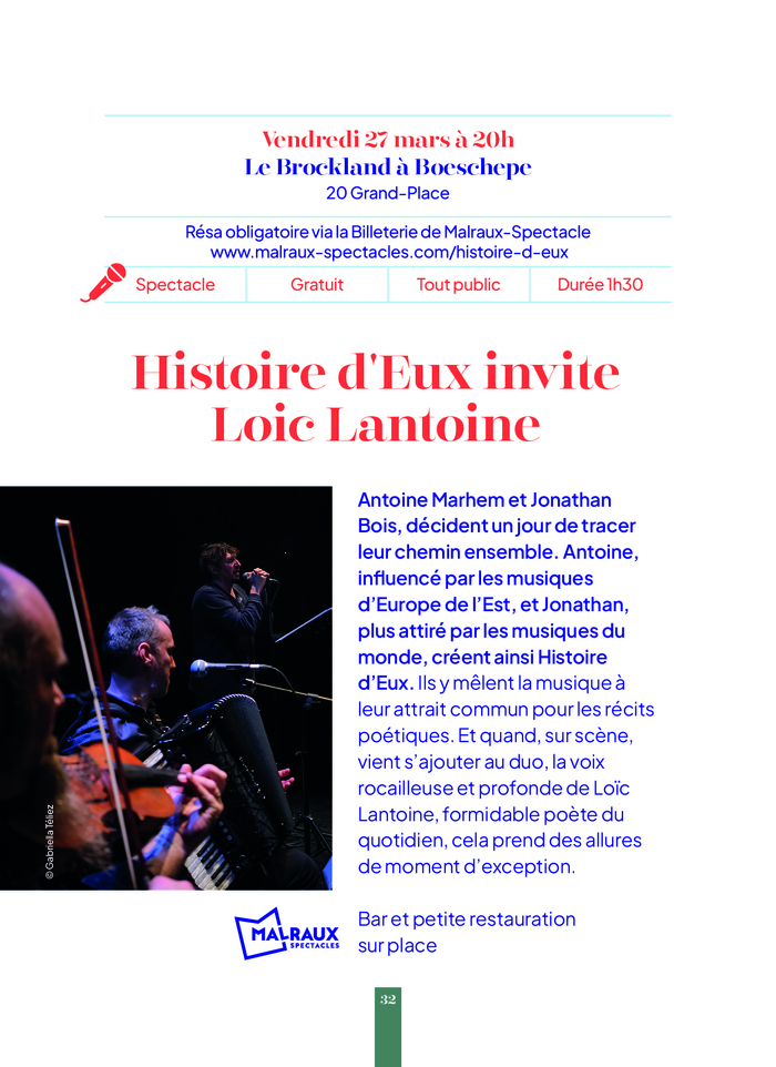 Spectacle musical "Histoire d'Eux invite Loic Lantoine" -- Printemps des Poètes
