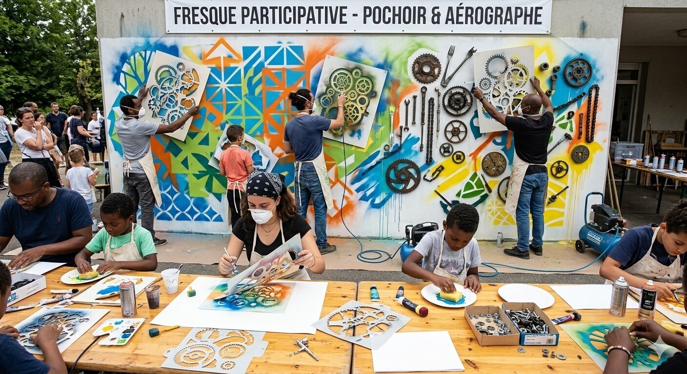 L’Atelier des Archanges : fresque participative et ateliers pochoirs