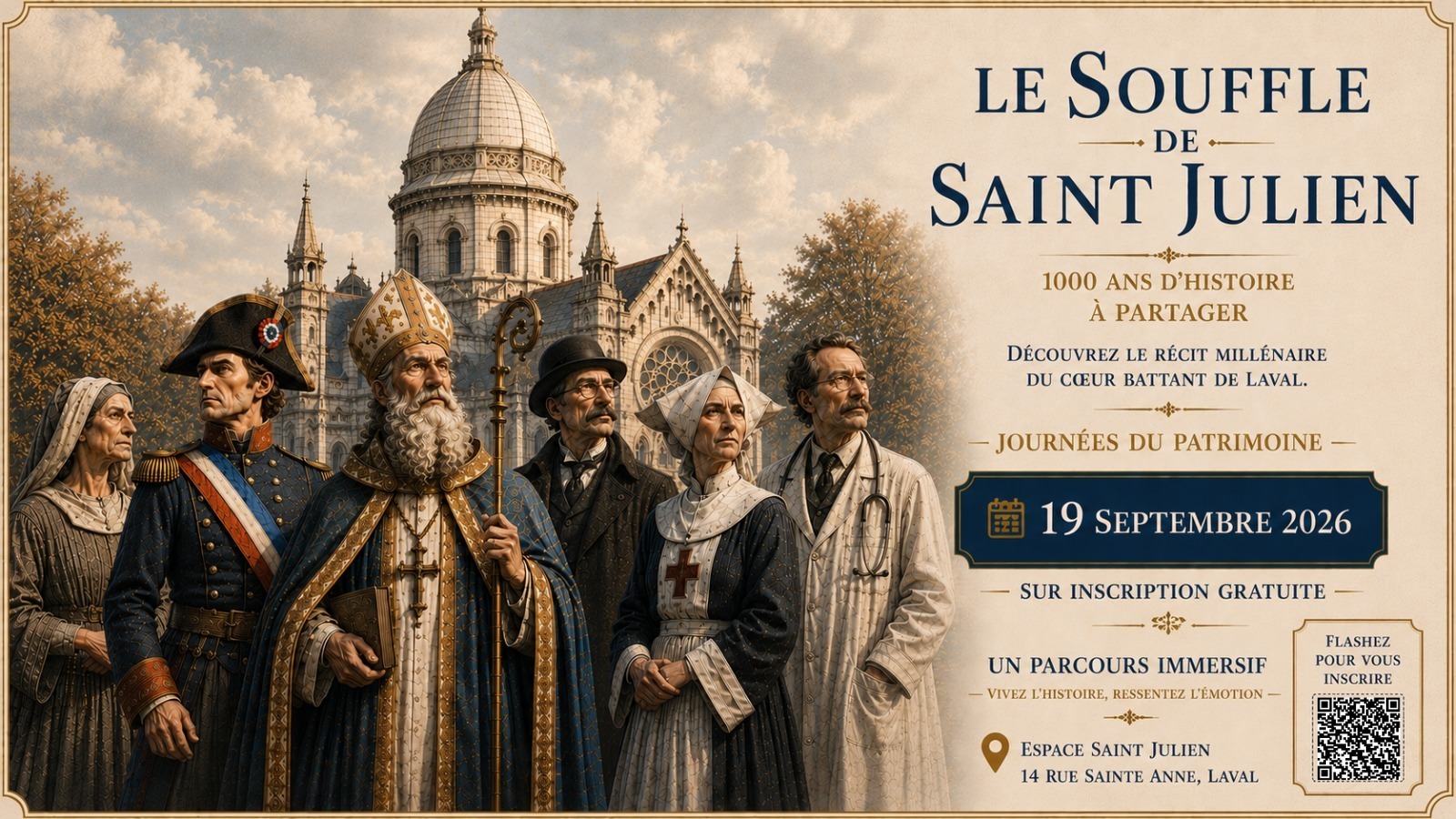 Visite-spectacle historique de l'Espace Saint-Julien, de l'aumônerie du 11e siècle à l'espace intergénérationnel, social et éducatif du 21e siècle.