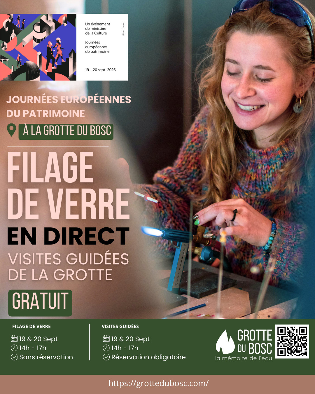 Atelier & visite guidée : filage de verre et visites de la grotte