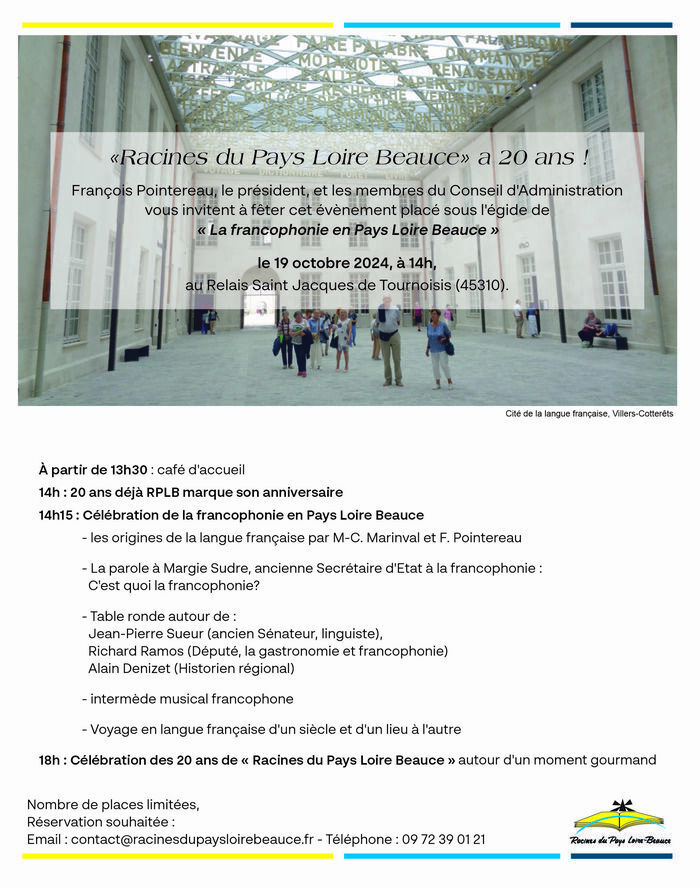 RPLB célèbre la francophonie en pays Loire Beauce. Des invités de marque autour d'un table (voir le programme), chants, lectures par les membres de l'association.