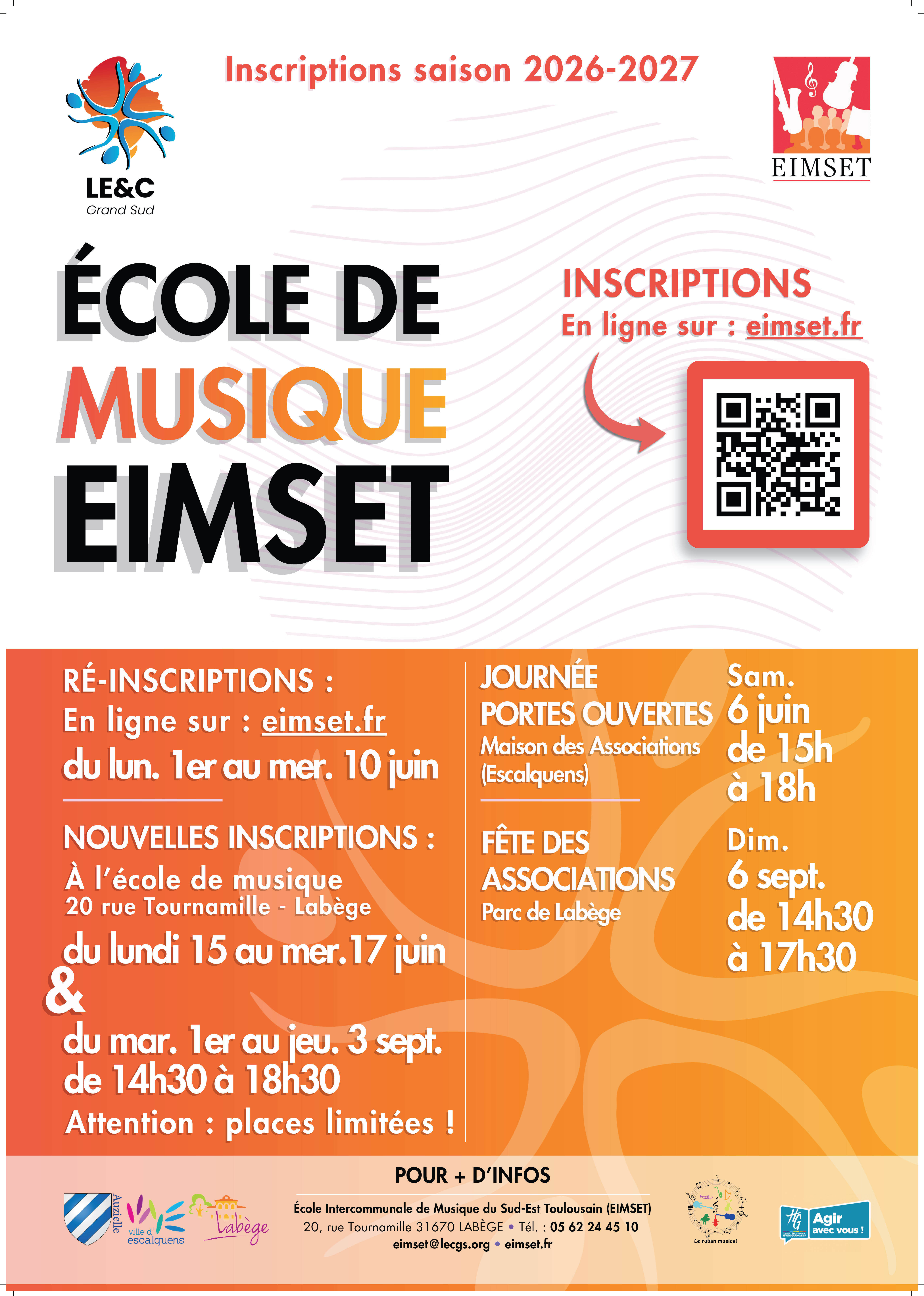 Inscriptions école de musique pour la saison 2026-2027