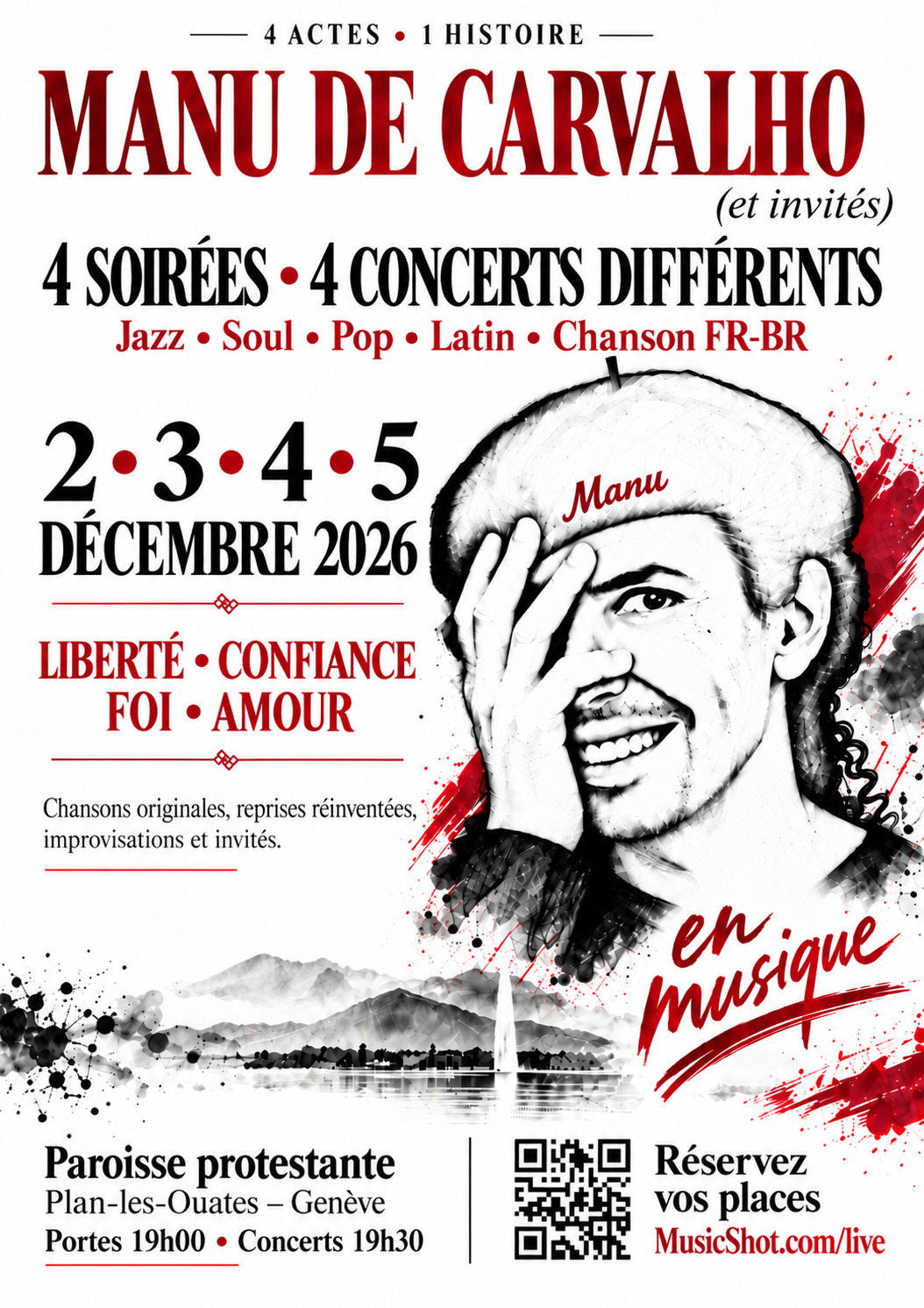 Concert compositions et reprises réinventées, improvisations, surprises. Une musique vivante et sans frontières, où les influences se rencontrent librement et où chaque chanson raconte une histoire.