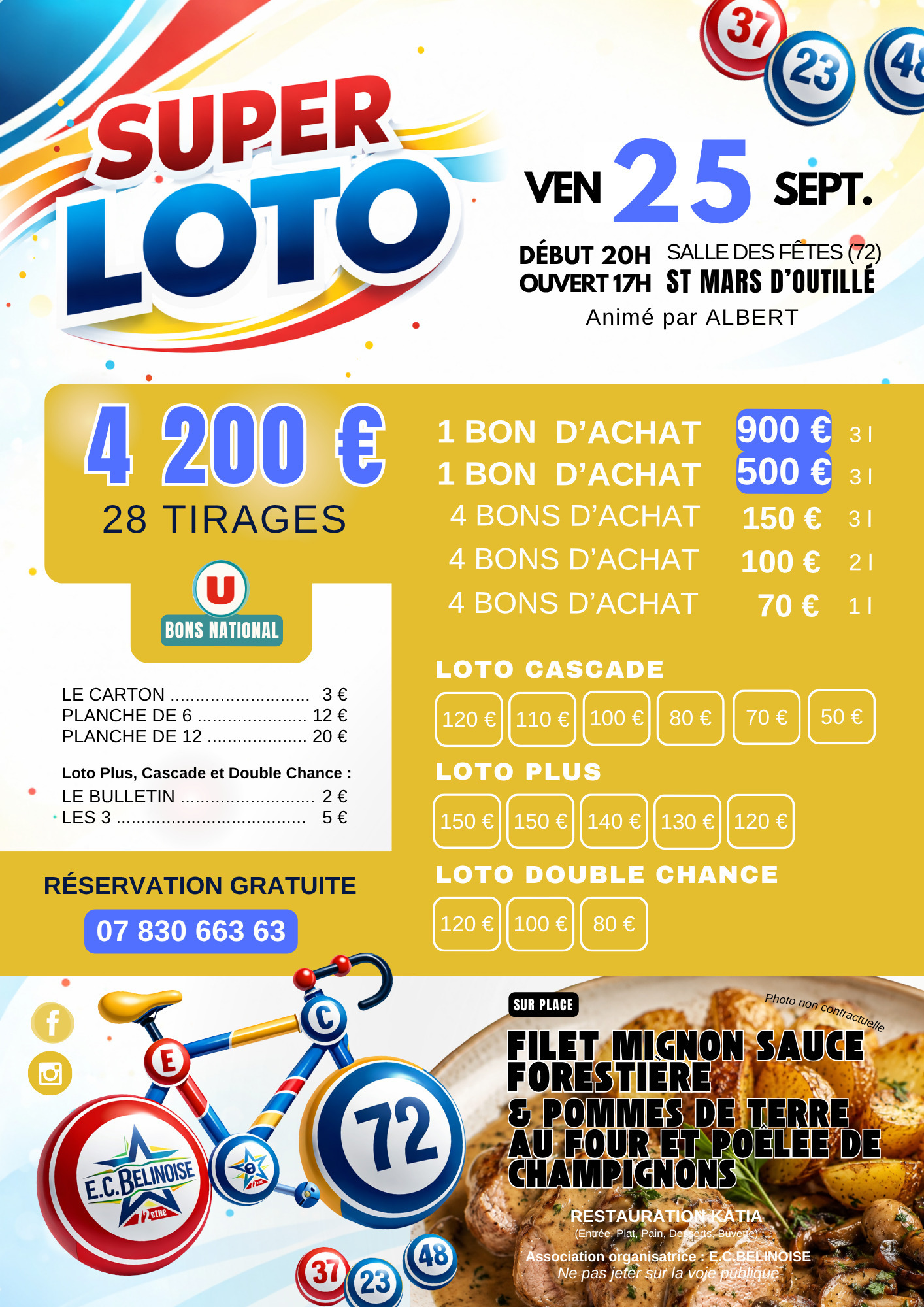 Super Loto de l'E.C. Belinoise – 4 200 € de lots – Saint-Mars-d'Outillé