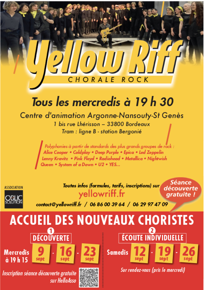Affiche — Chorale rock YELLOW RIFF : séances découverte gratuites