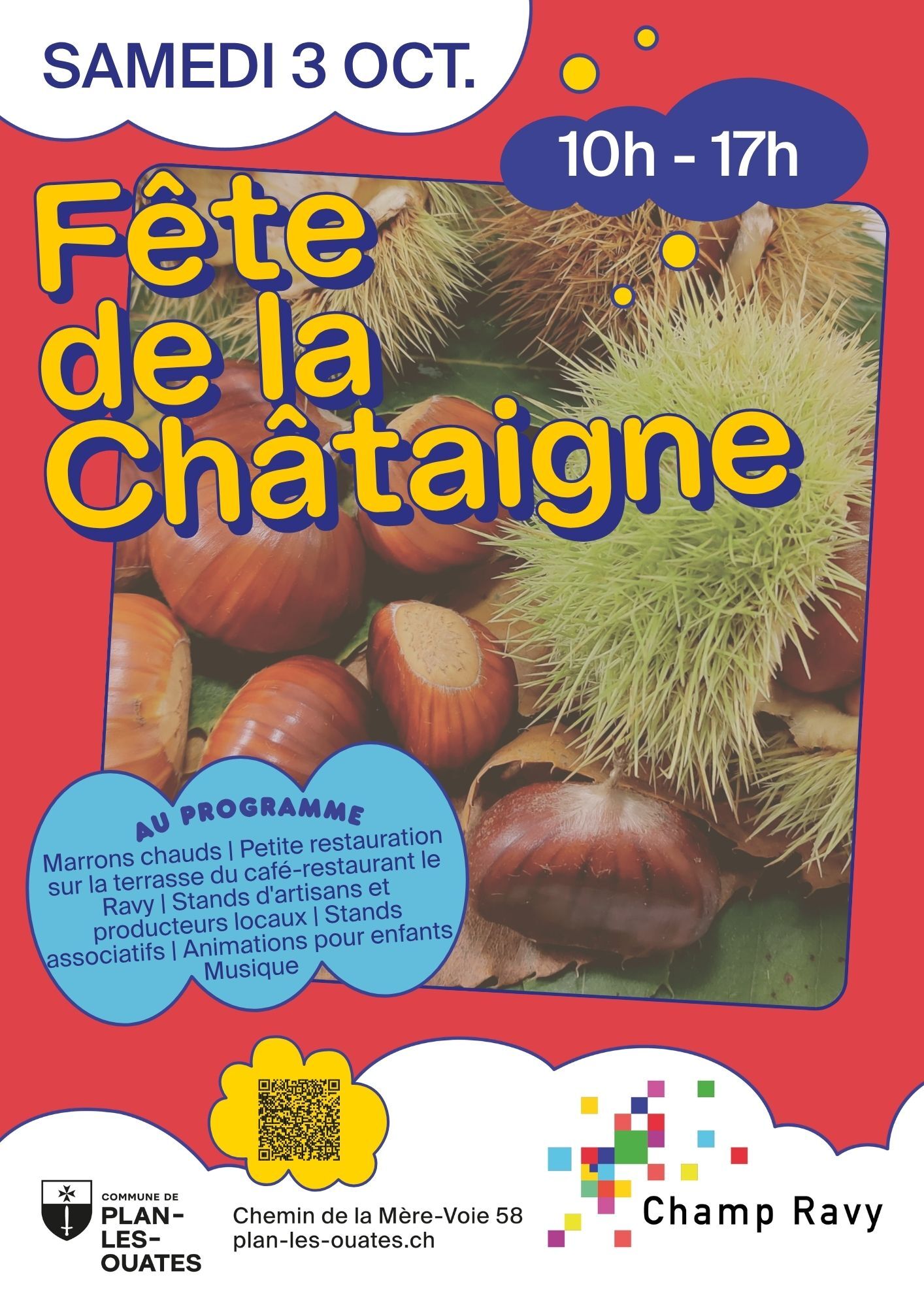Champ Ravy célèbre l'automne avec la traditionnelle Fête de la Châtaigne, un rendez-vous convivial à partager en famille ou entre amis.