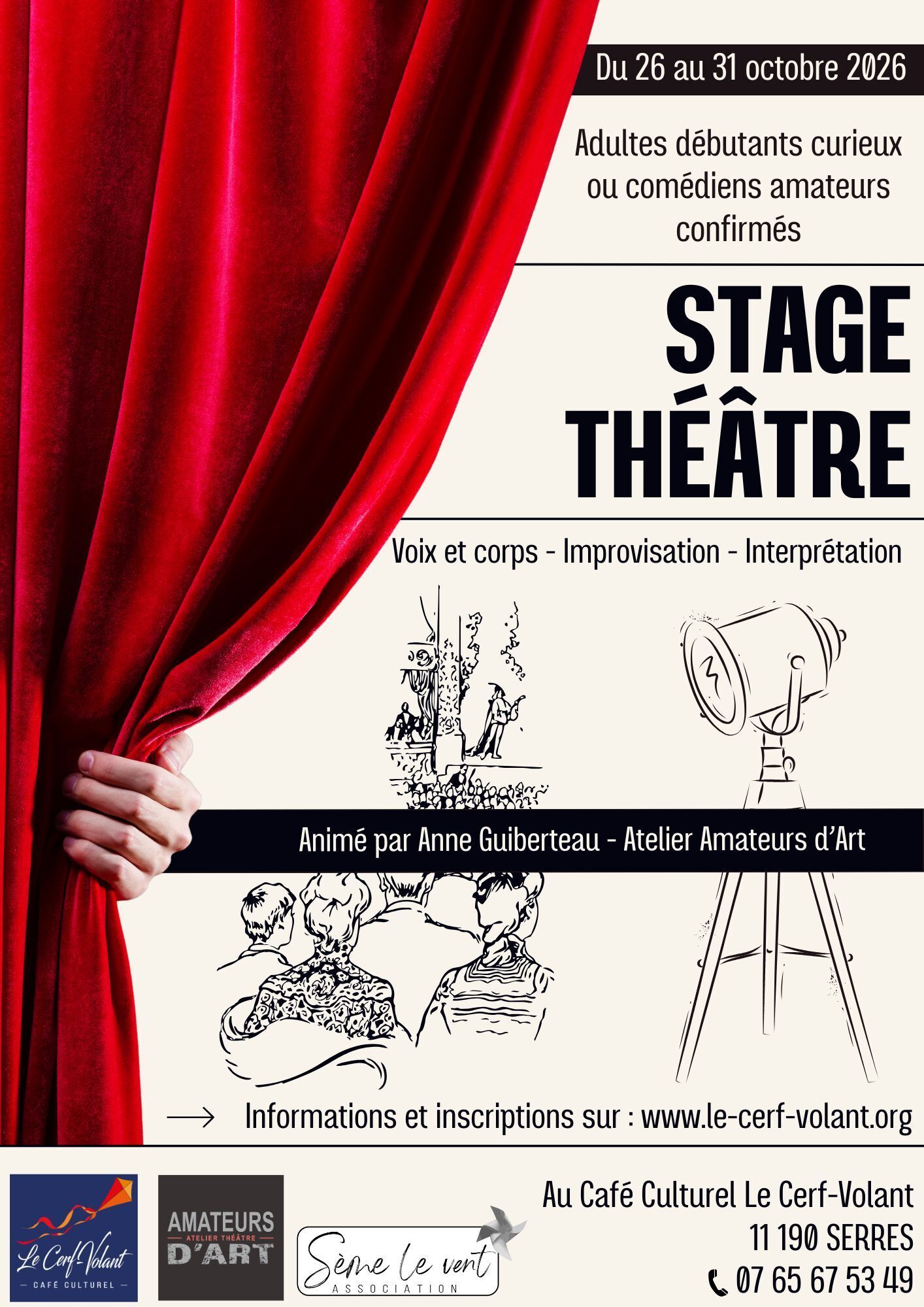 Stage Théâtre pour adultes, débutants curieux ou comédiens amateurs confirmés