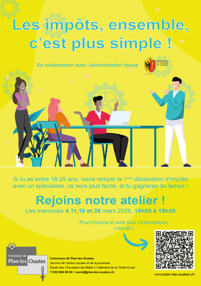 Un atelier est proposé aux 18-25 ans, habitant Plan-les-Ouates, Bardonnex et Perly afin de les aider à remplir leur déclaration d'impôts