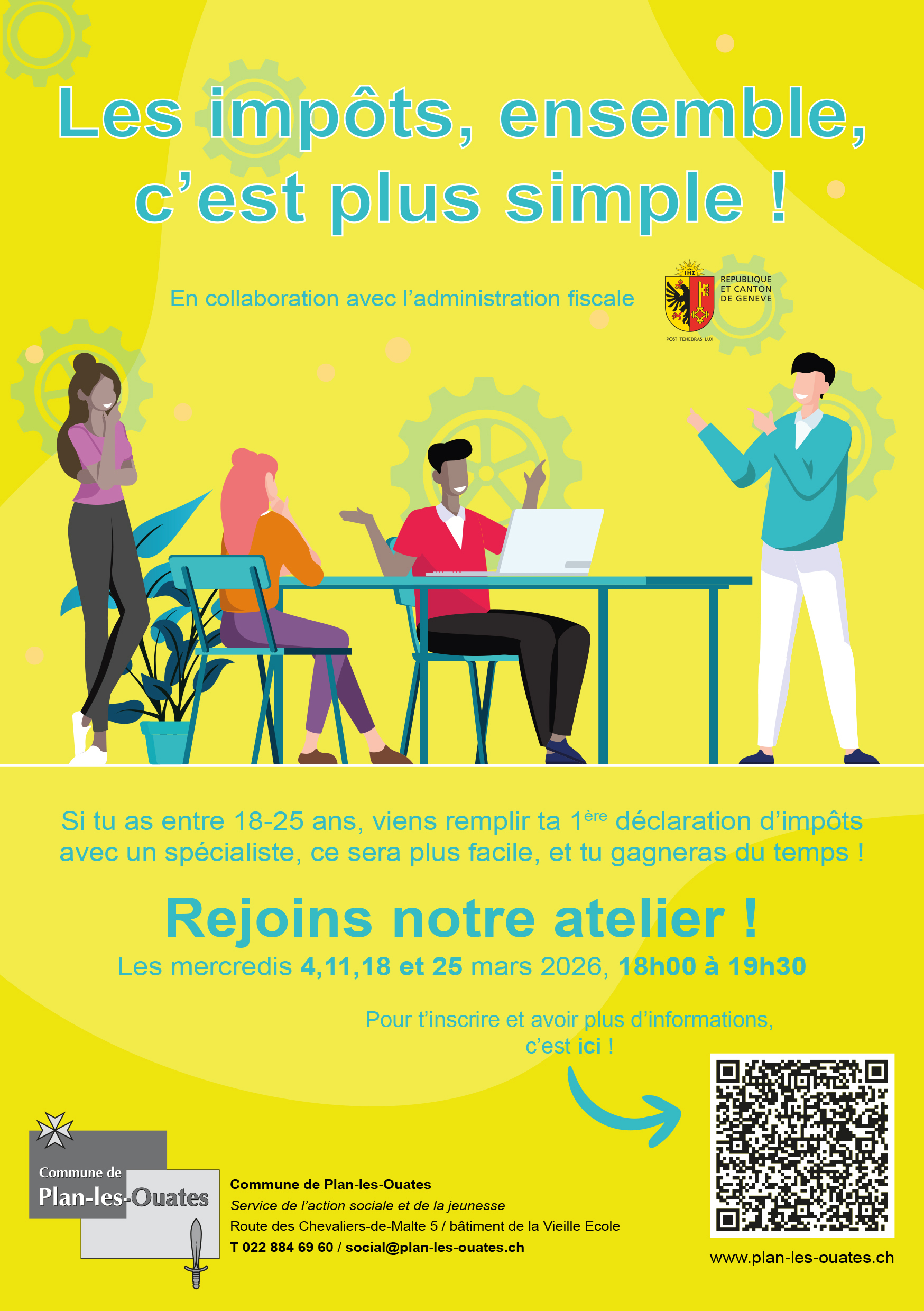 Un atelier est proposé aux 18-25 ans, habitant Plan-les-Ouates, Bardonnex et Perly afin de les aider à remplir leur déclaration d'impôts