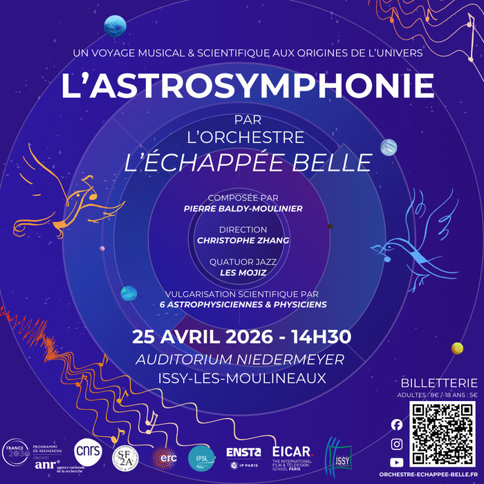 Un spectacle mêlant jazz symphonique et vulgarisation scientifique pour vous faire découvrir l'astrophysique, des origines de l'Univers aux origines de la Vie, du Big Bang à la planète Terre.