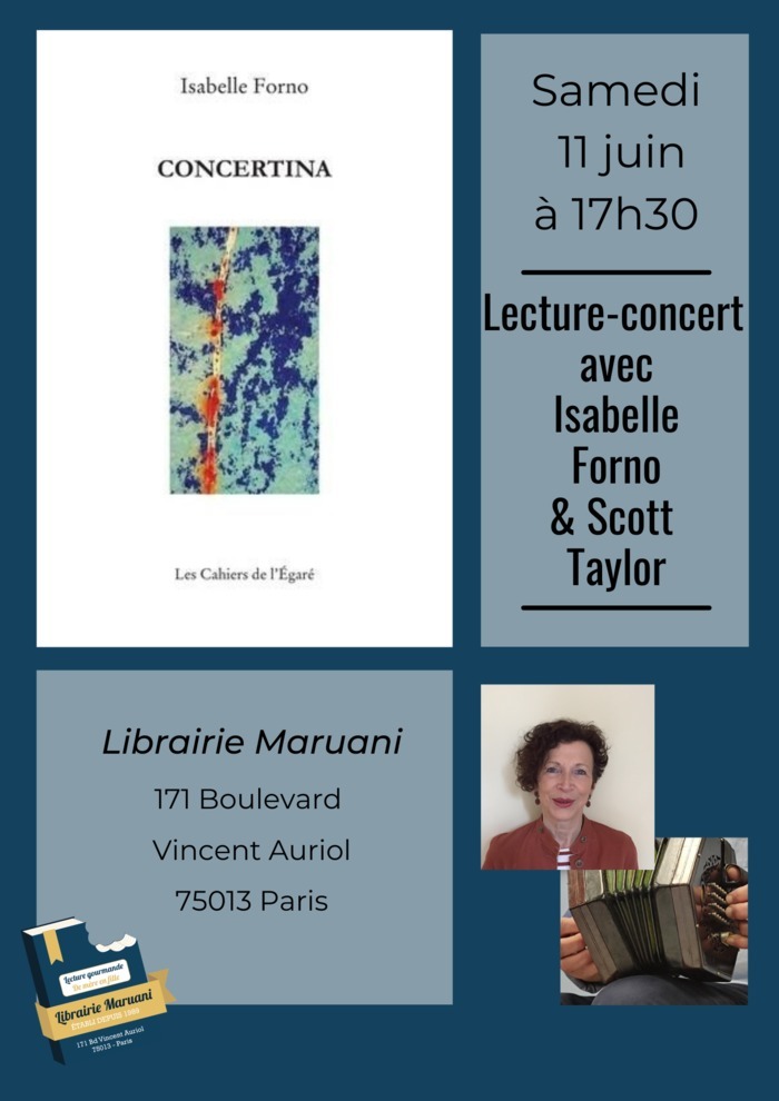 Laissez-vous surprendre par les premières lectures en public de Concertina et emporter par les musiques originales de Scott Taylor, talentueux compositeur multi-instrumentiste, inclassable et généreux