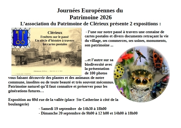 Expositions : Regards sur le passé à travers des cartes postales et documents; Panorama de la biodiversité communale à travers une centaine de photos.