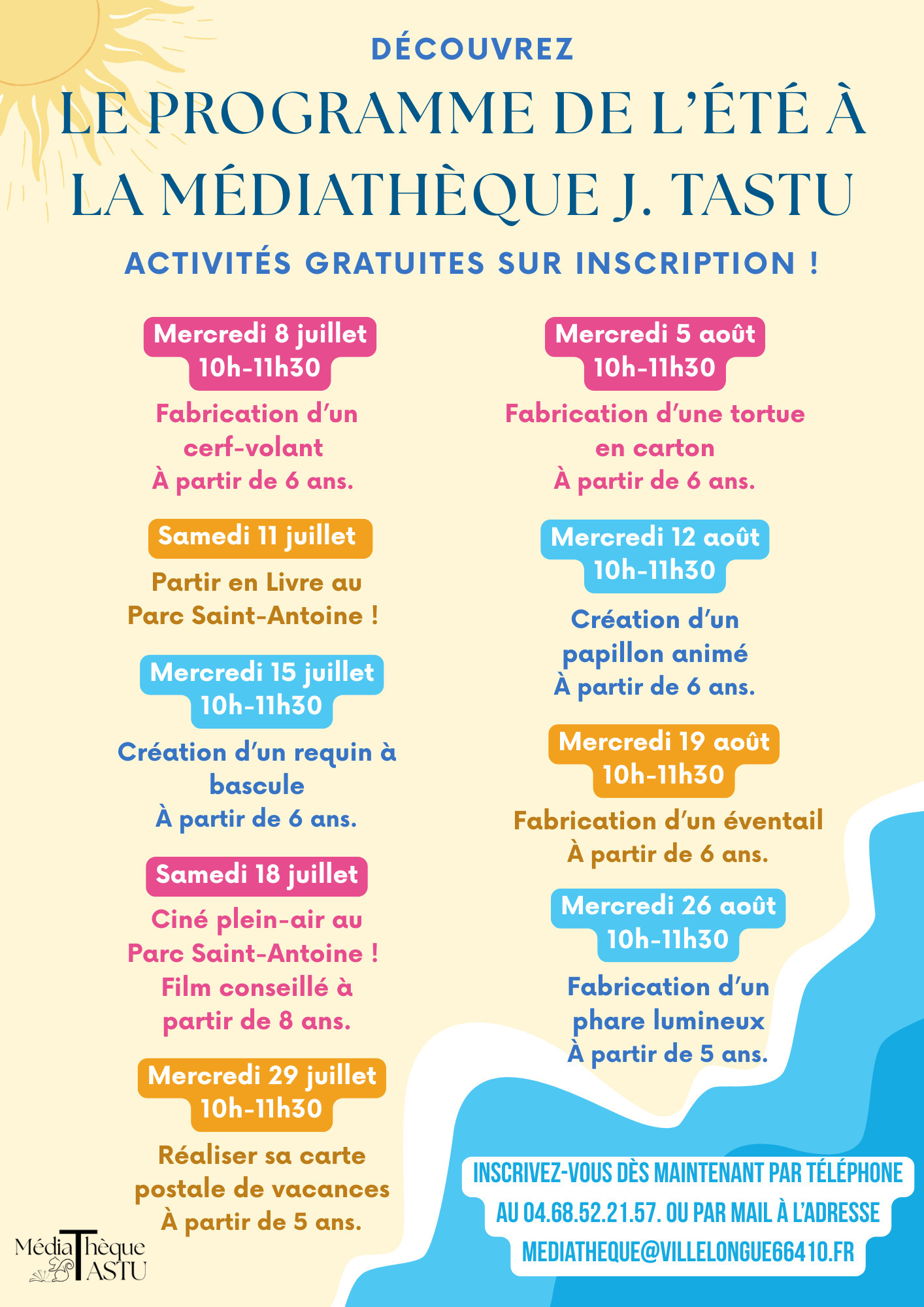 Programme des ateliers d'été