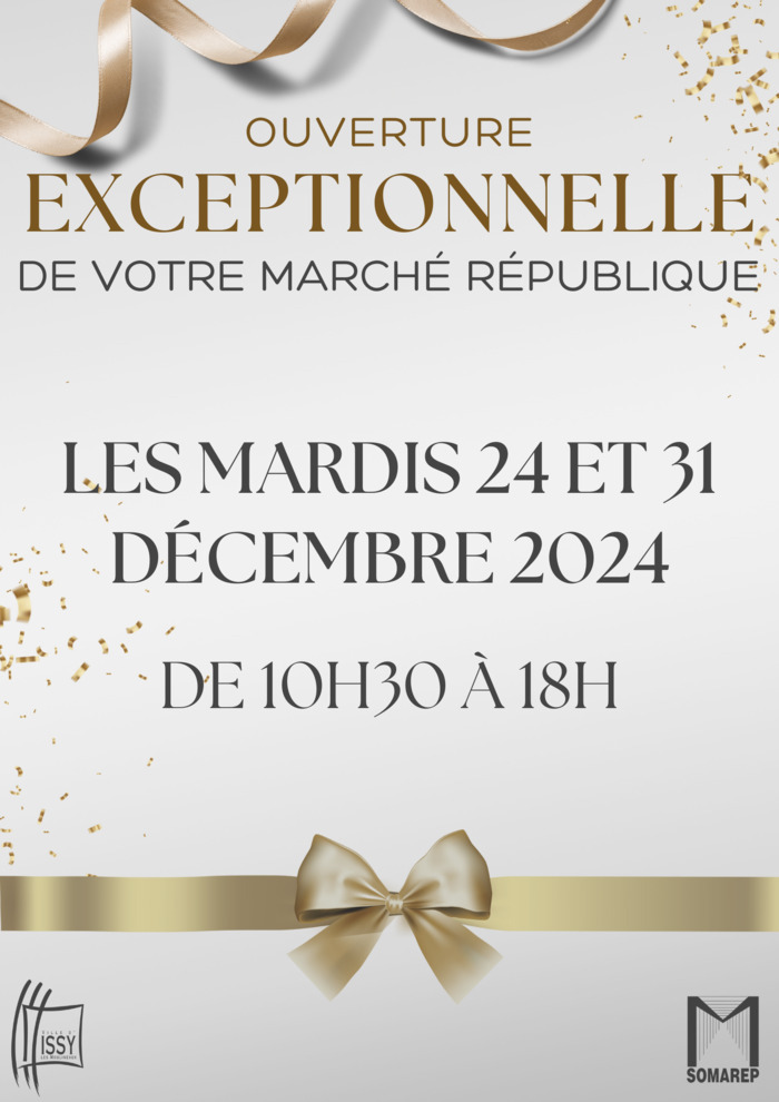 Les mardis 24 et 31 décembre 2024 de 10h30 à 18h