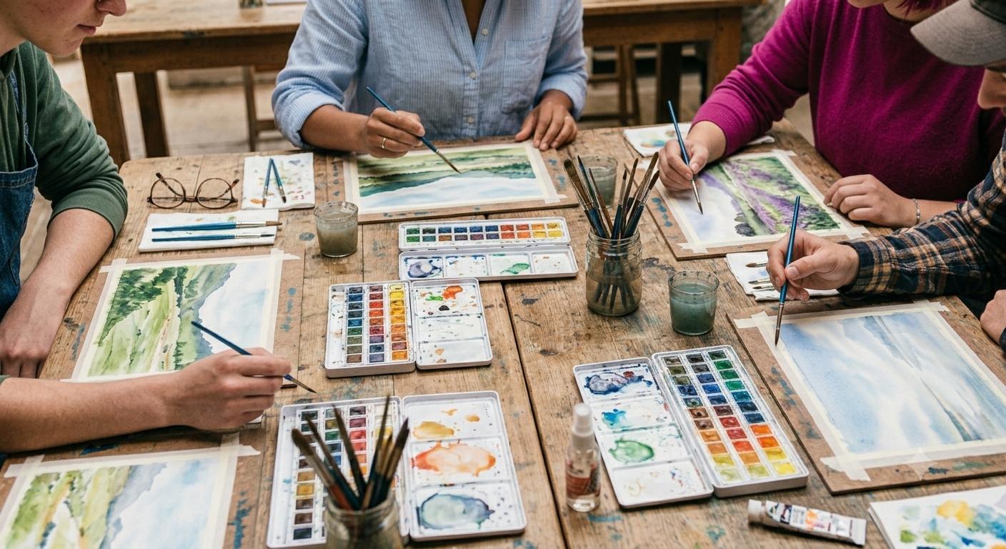 Atelier nomade "Carnet de voyage", aquarelle et fusain dans le site Saint-Paul - festival MUSIC'LY