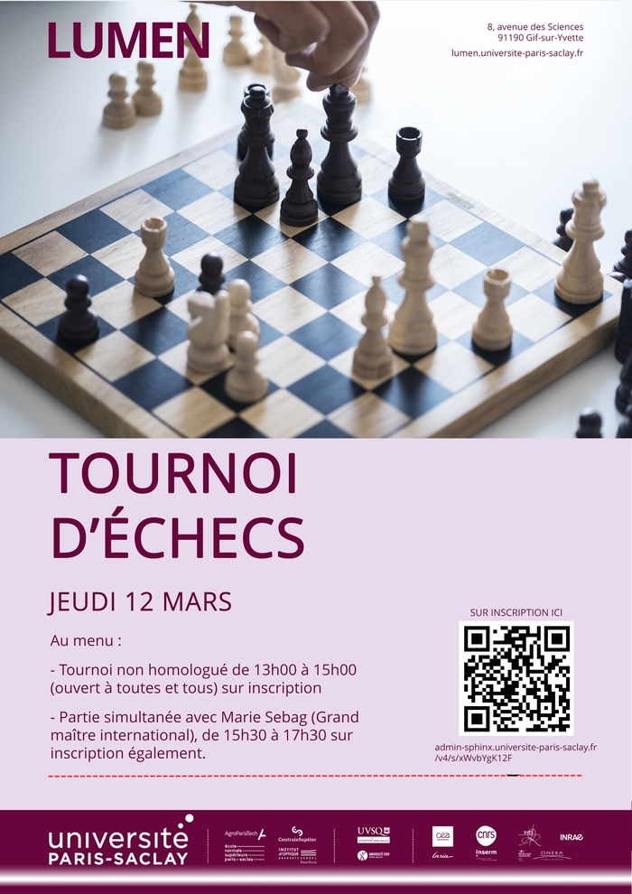 Venez participer au tournoi d'échecs en compagnie de Marie SEBAG (Grand maître d'échecs et Vice-championne d'Europe 2019).