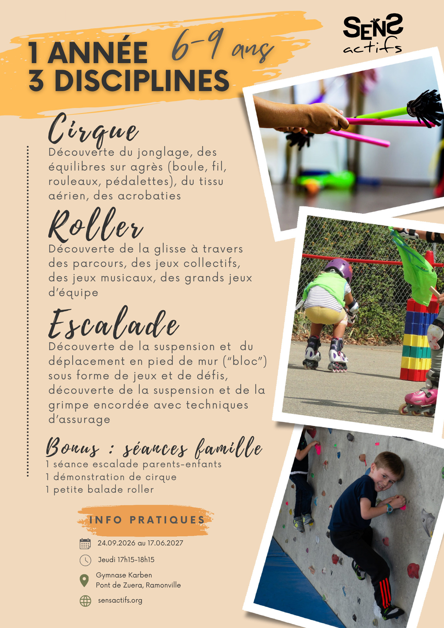 Saison "Cirque - roller - escalade" 6-9 ans (2026-2027)