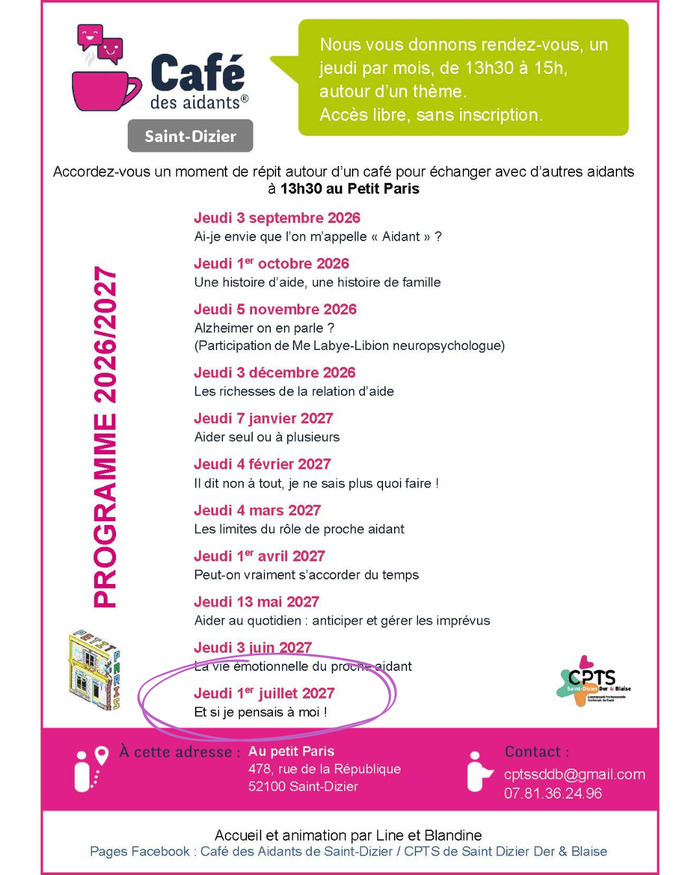Café des Aidants – Saint-Dizier : Et si je pensais à moi !