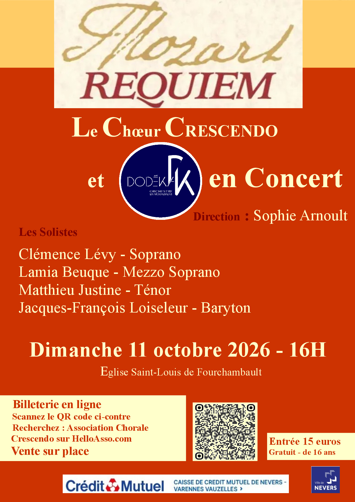 Requiem de Mozart:  Le Chœur CRESCENDO et l'ensemble DODEKA en concert