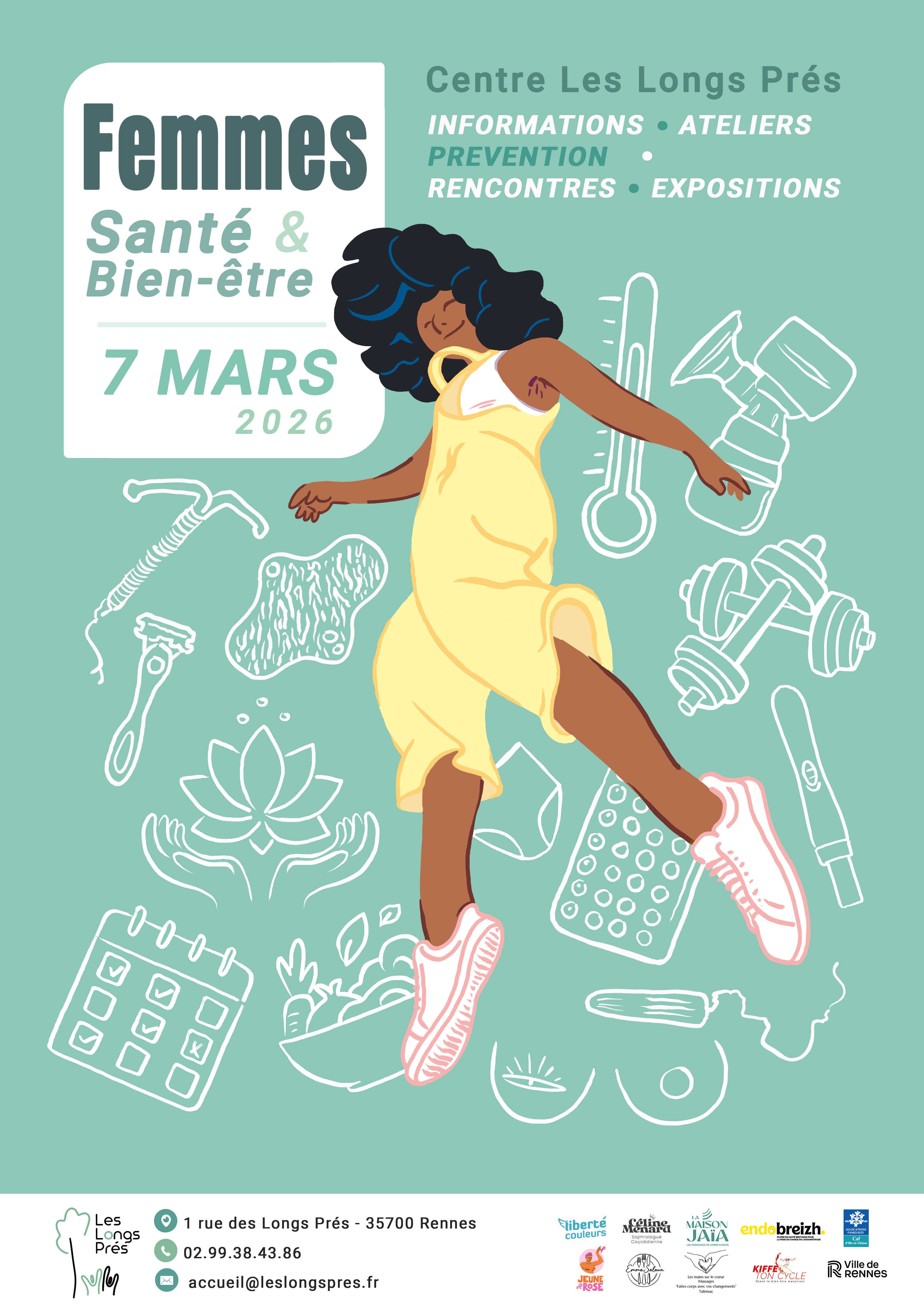 Le samedi 7 mars aux Longs Prés, nous vous attendons pour un bel après-midi de partage, de rencontres, des ateliers de santé et de bien-être pour vous mesdames. Ateliers sur inscription - Entrée libre
