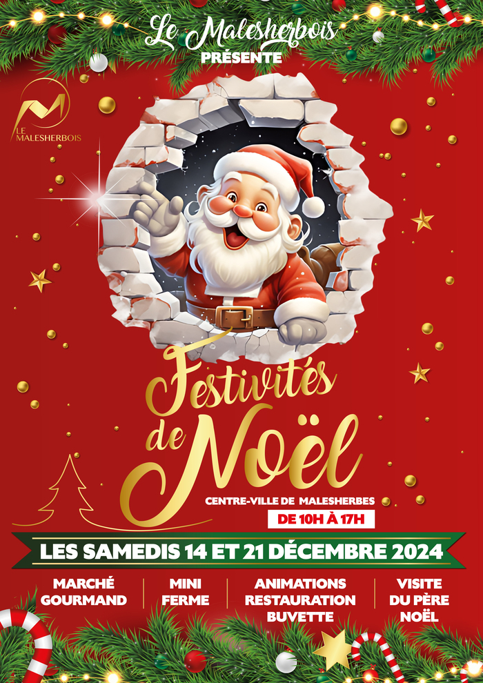 De 10h00 à 17h00, le centre-ville de Malesherbes s'anime pour Noël ! Marché gourmand, mini ferme, animations festives et visite du Père Noël raviront petits et grands. Restauration et buvette sur p...