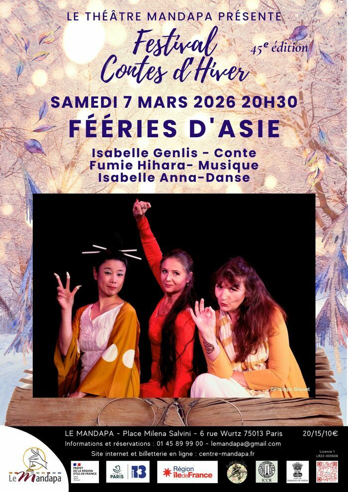 "Fééries d’Asie" déroule le fil de récits merveilleux, issus de différentes cultures d’Asie, où trois arts, parole, danse et musique, se tressent pour ce voyage à écouter avec les yeux.