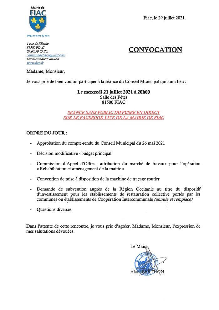 Conseil municipal - 21/07/2021