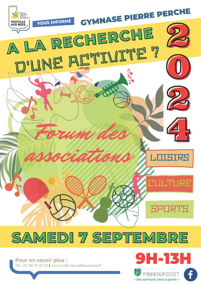 Vous êtes à la recherche d'une activité en dehors de votre travail ou de l'école pour vos enfants ? Venez à notre forum des associations le samedi 7 septembre 2024 (dès 9h) au Gymnase Pierre Perche.