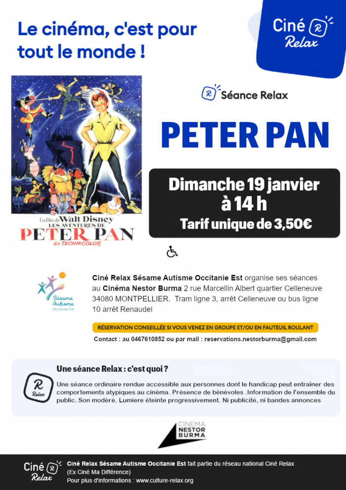 SÉANCE CINÉ RELAX / PETER PAN Le 19 janv 2025