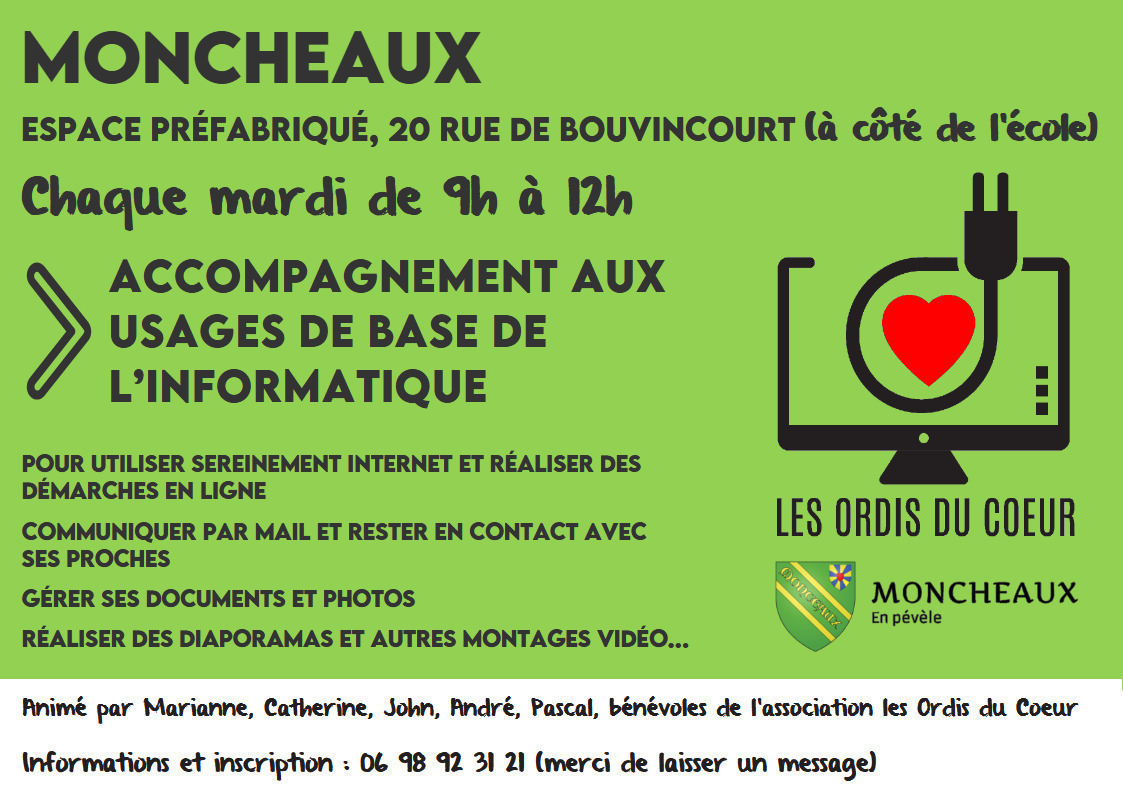 Tous les mardis, Rendez-vous d'entraide informatique à Moncheaux