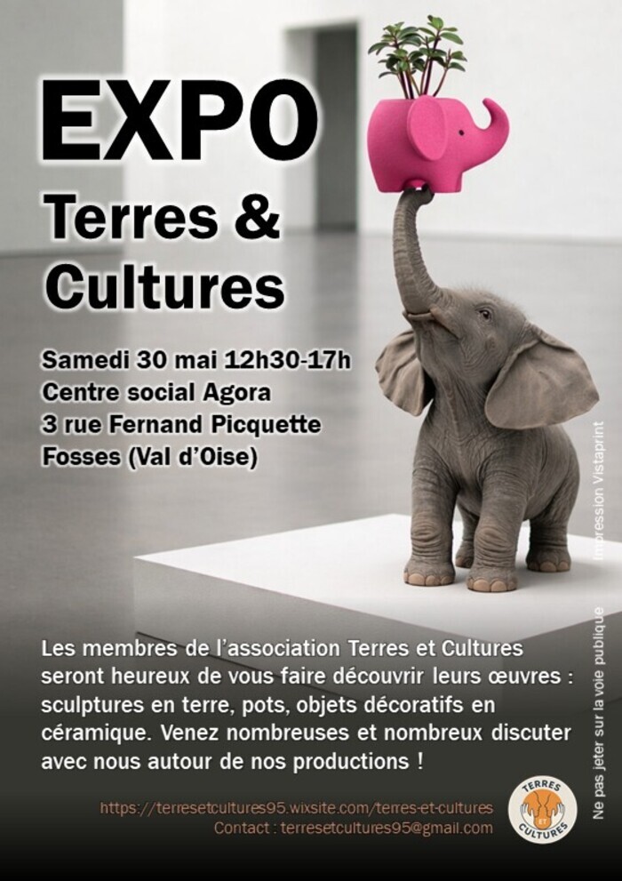 Exposition annuelle de l'association Terres et Cultures : sculptures en terre, pièces en céramique produites en atelier amateur