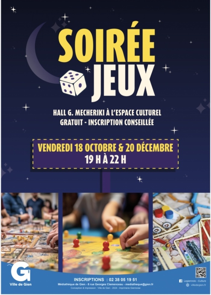 SOIRÉE JEUX à  l'espace culturel de Gien