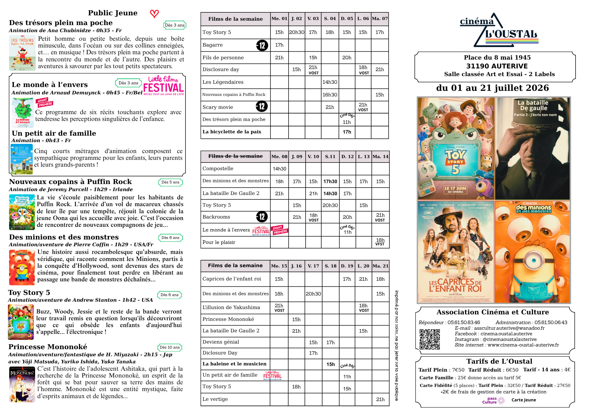 Programme Oustal 1er au 21 juillet