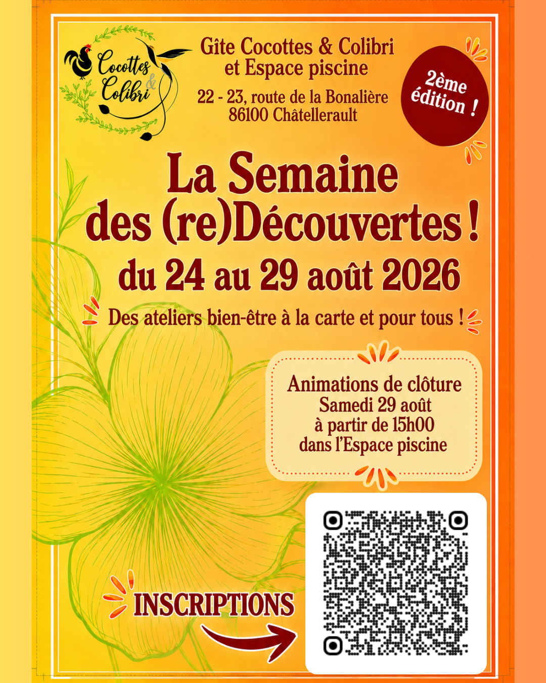 Animations de clôture de La Semaine des (re)Découvertes ! Samedi 29 août à partir de 15h00 📍Espace piscine de Cocottes & Colibri