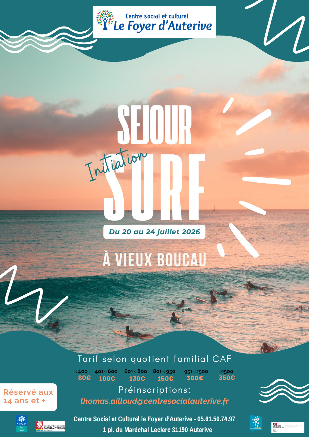 Séjour Initiation Surf pour les 14 ans et + avec le Foyer d'Auterive