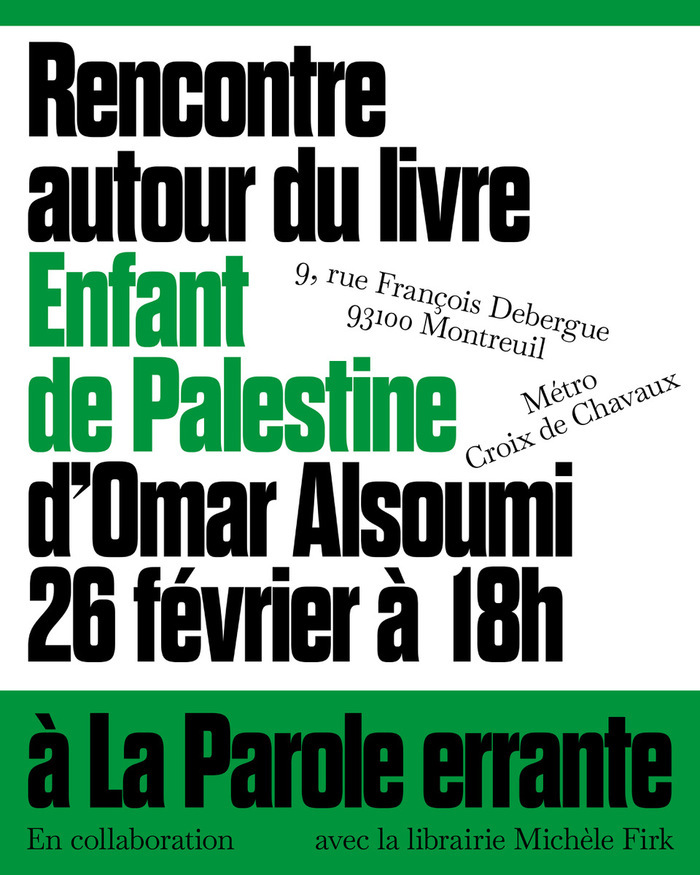 Soirée de rencontre et de discussions autour du livre "Enfant de Palestine" d'Omar Alsoumi,