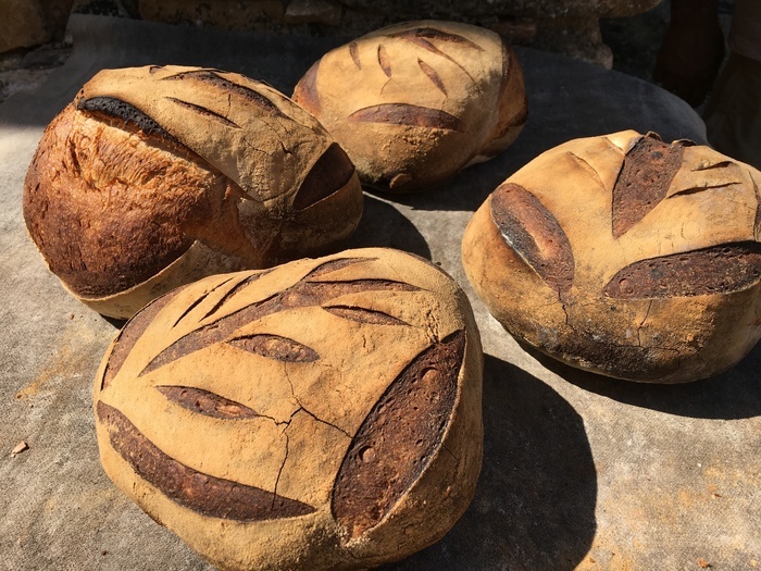 Démonstration de cuisson de pain dans le four banal du XIVe siècle