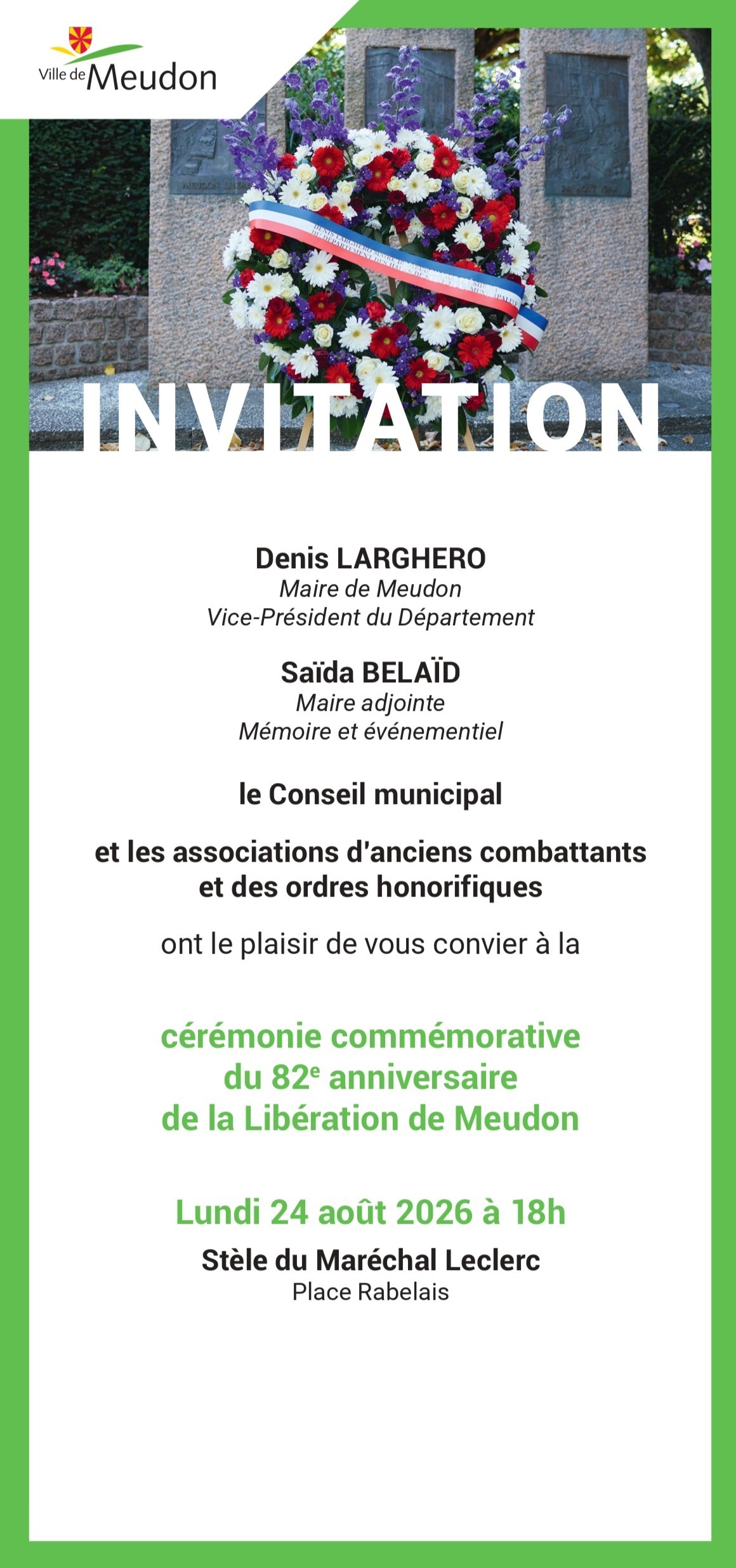 Commémoration du 82e anniversaire de la Libération de Meudon